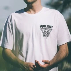 Violent Soho Blazin' Skull Tee (White) -Cap Shop IMG 5563 800